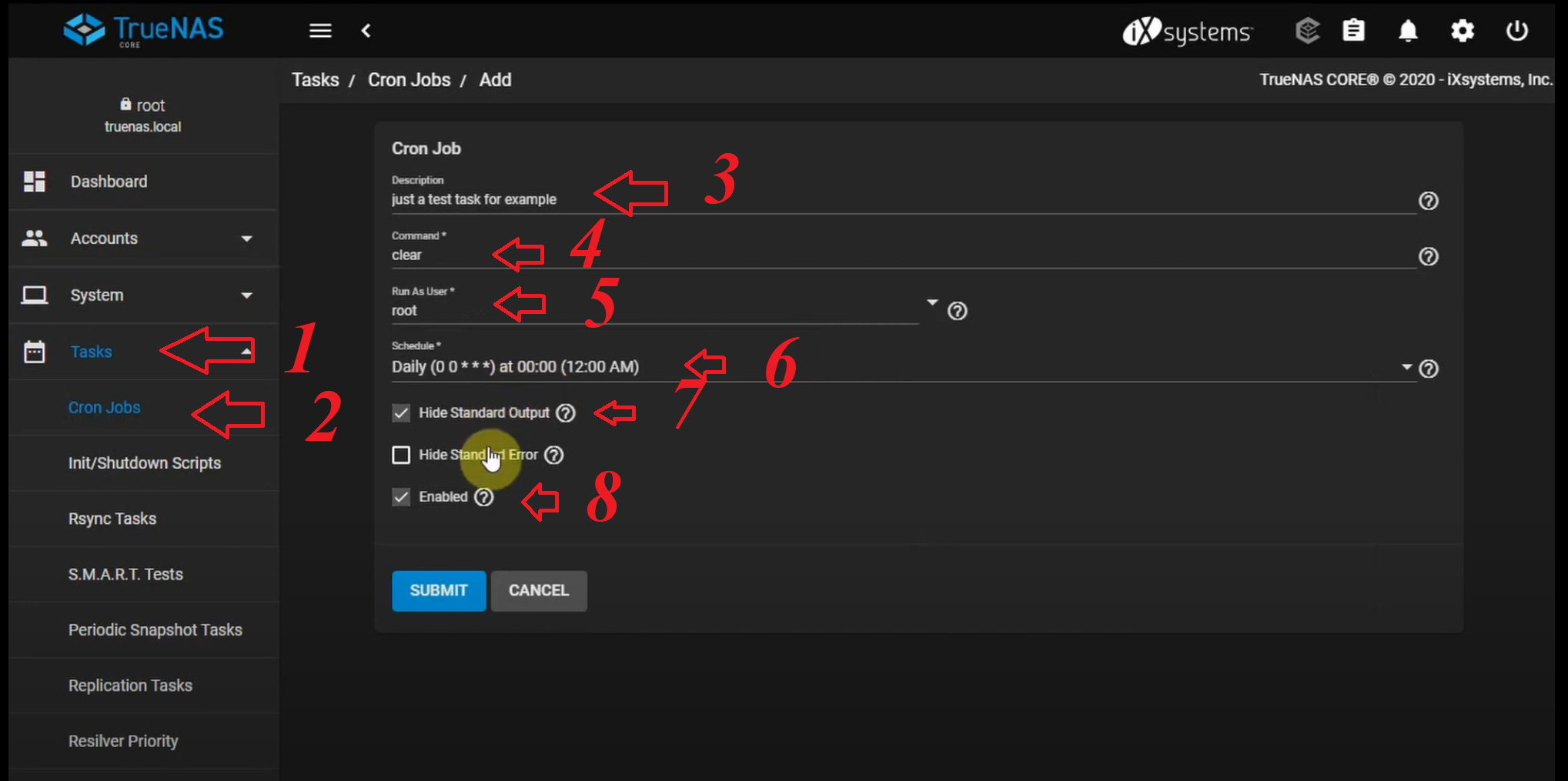 setting up a cron job in truenas